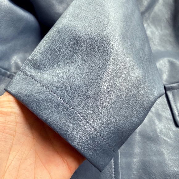 🌊 DUSTY BLUE FAUX LEATHER JACKET! - Picture 7 of 9